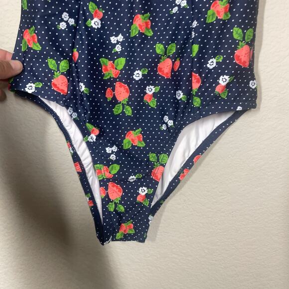 ModCloth XS The Brandy Underwire One-Piece Swimsuit Blue Strawberry Print - Picture 7 of 13